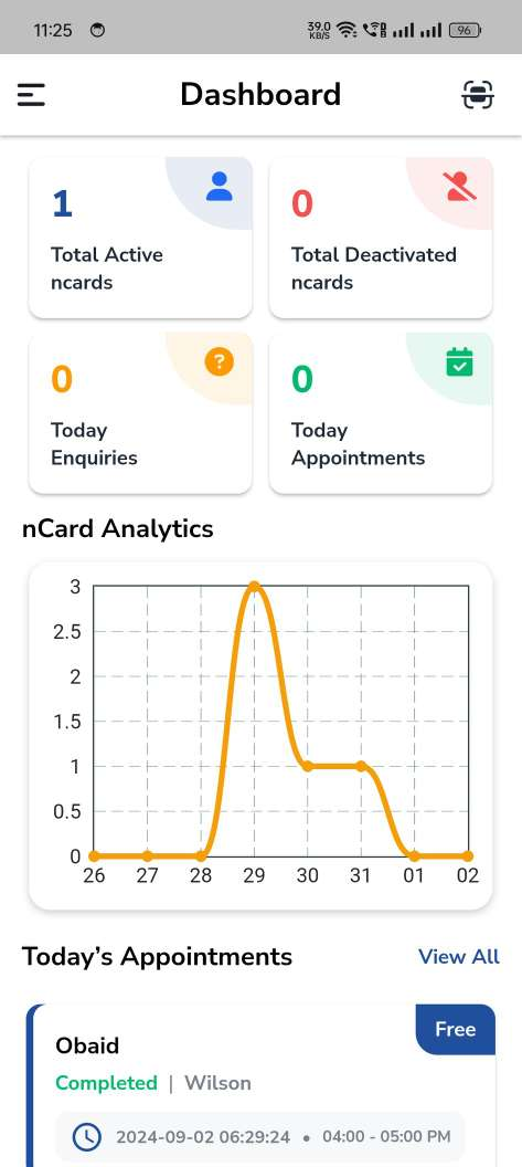 Digital business card — mobile app — Dashboard