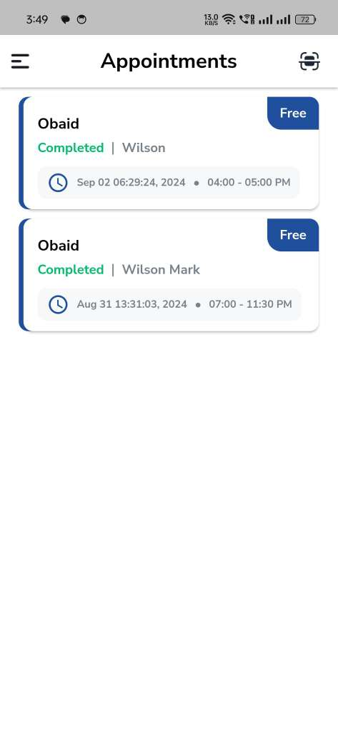 Digital business card — mobile app — Appointments