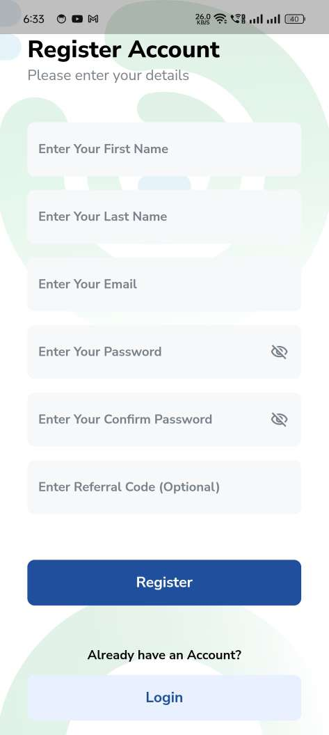 Digital business card — mobile app — Sign Up