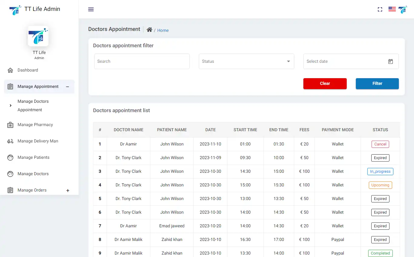 Doctor Appointment — admin — Manage Appointment