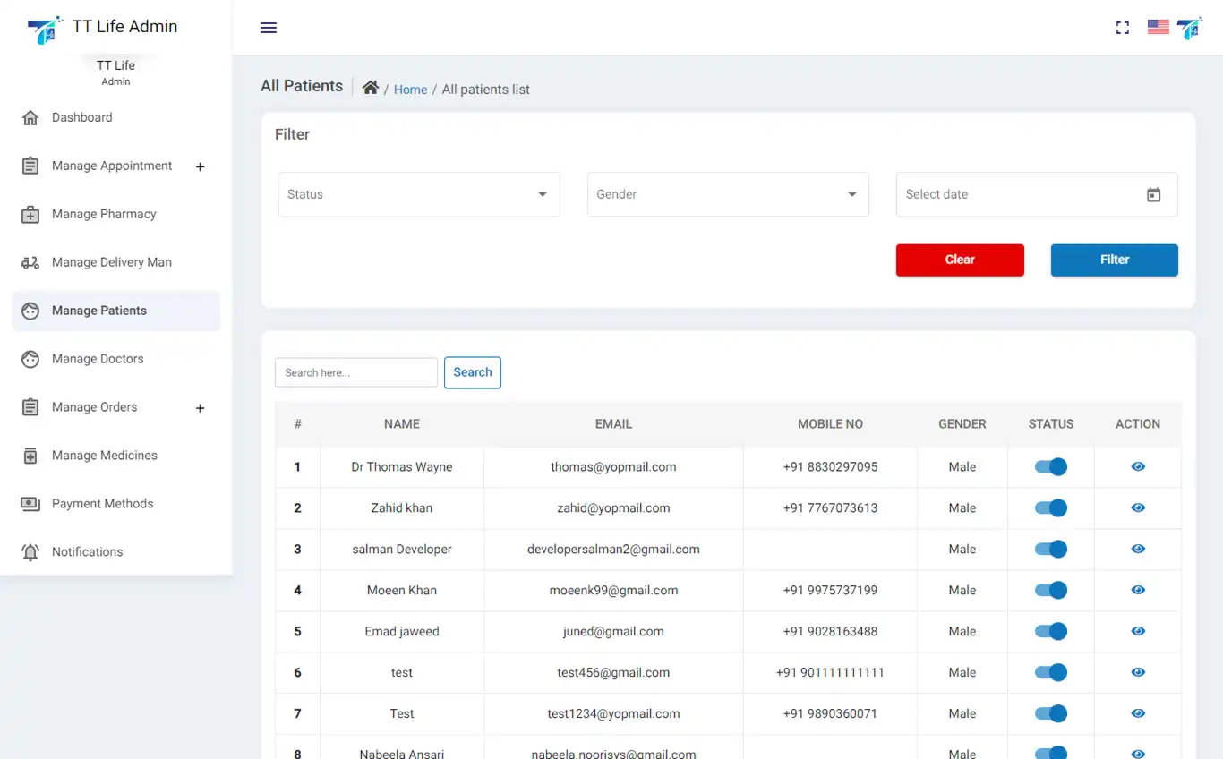 Doctor Appointment — admin — Manage Patients