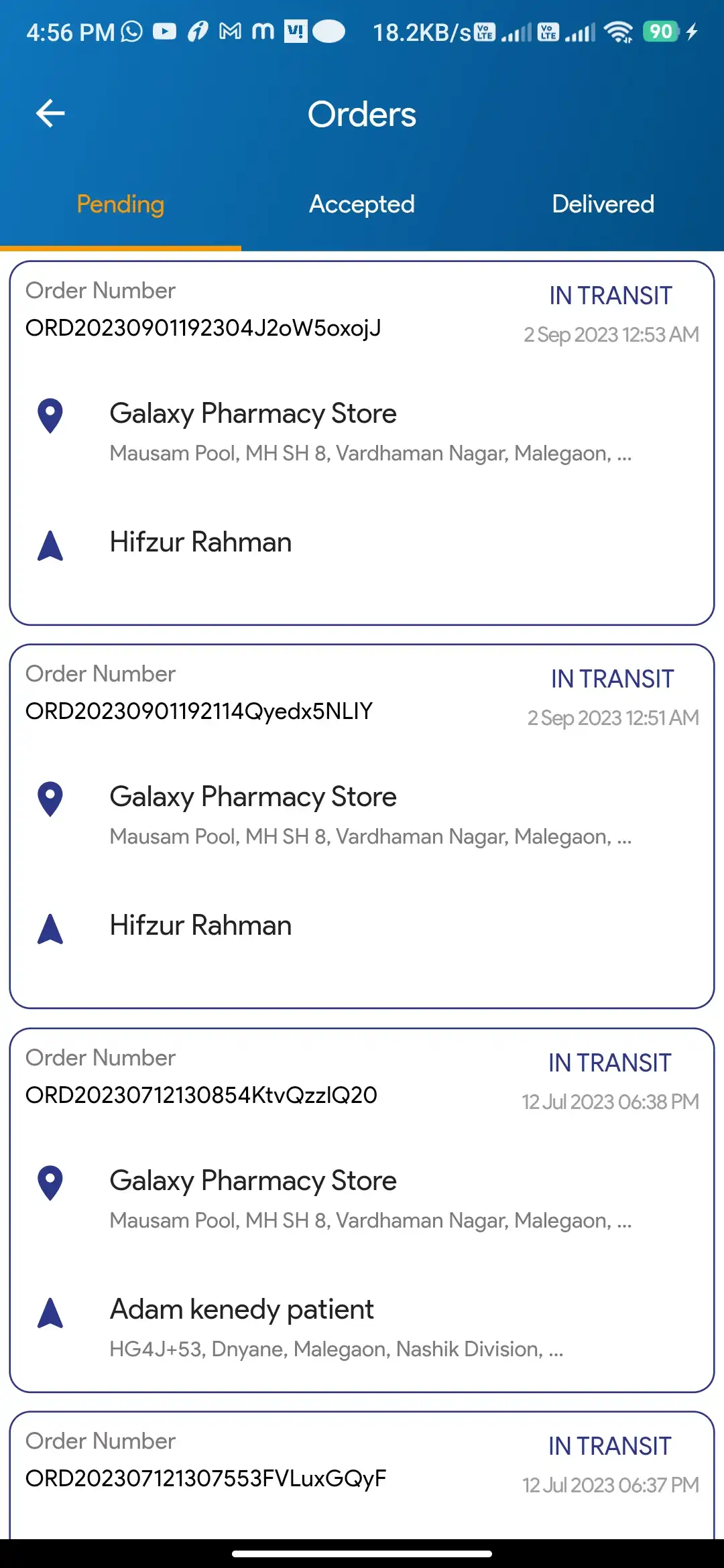 Doctor Appointment — delivery — Orders Pending