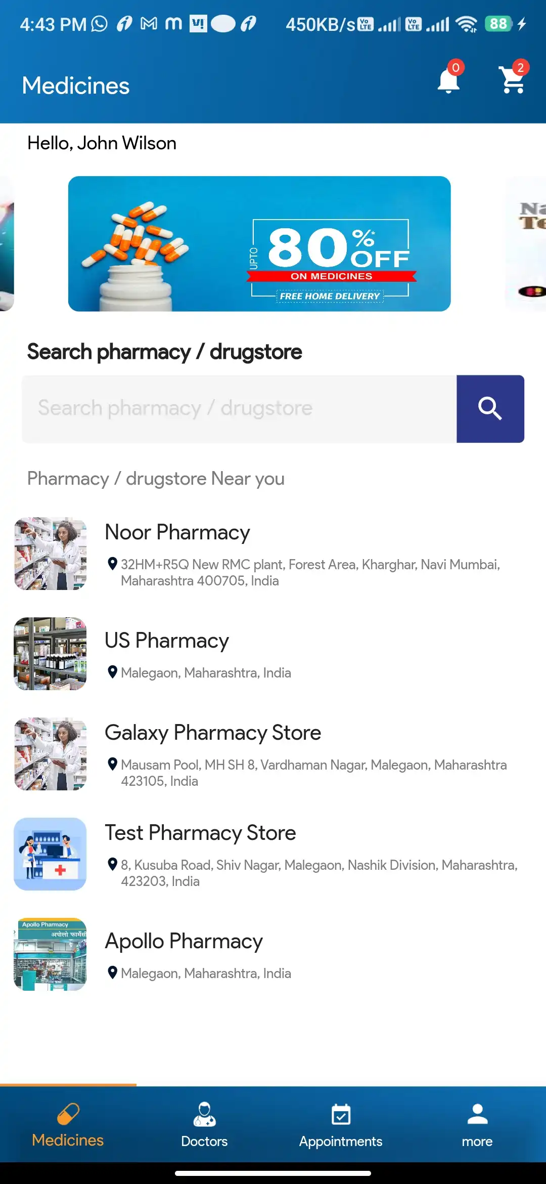 Doctor Appointment — patient — Medicines