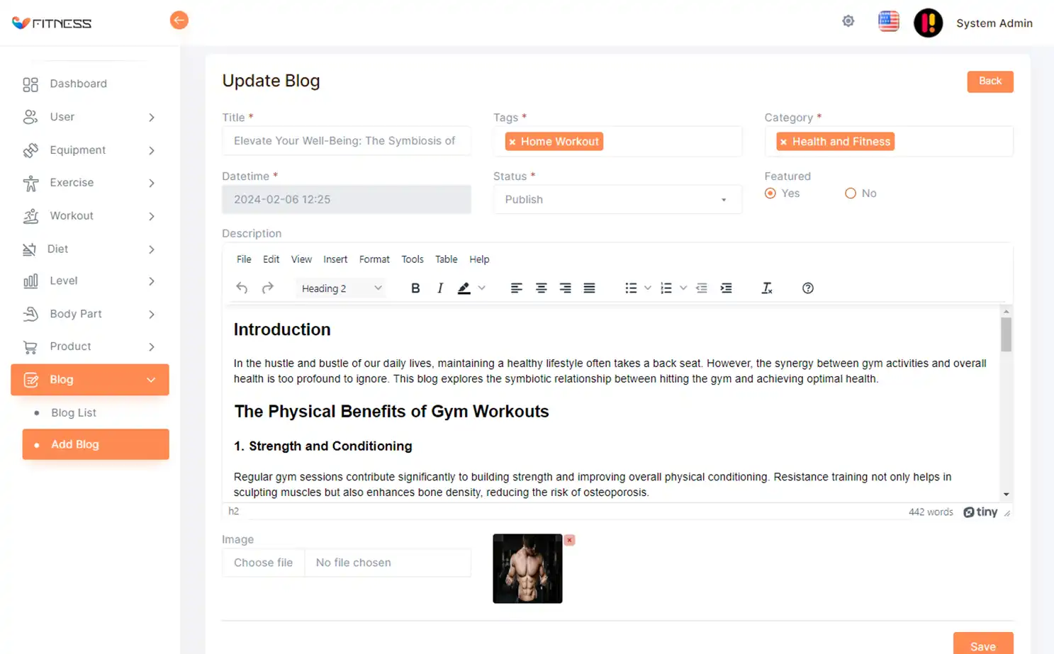 Fitness app — admin — Blogs List