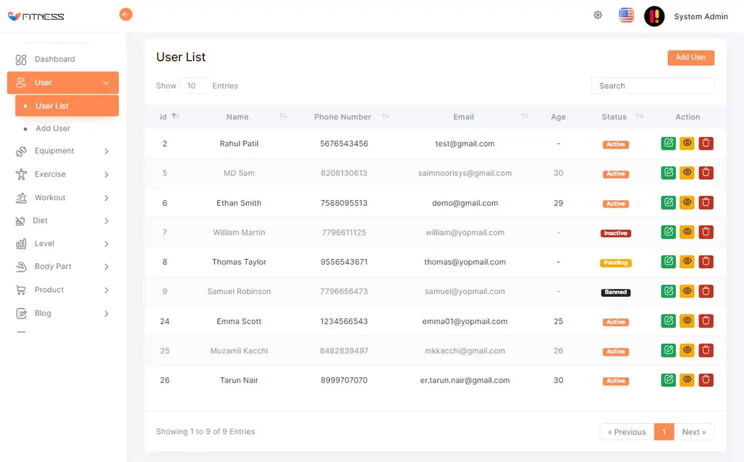 Fitness app — admin — Users