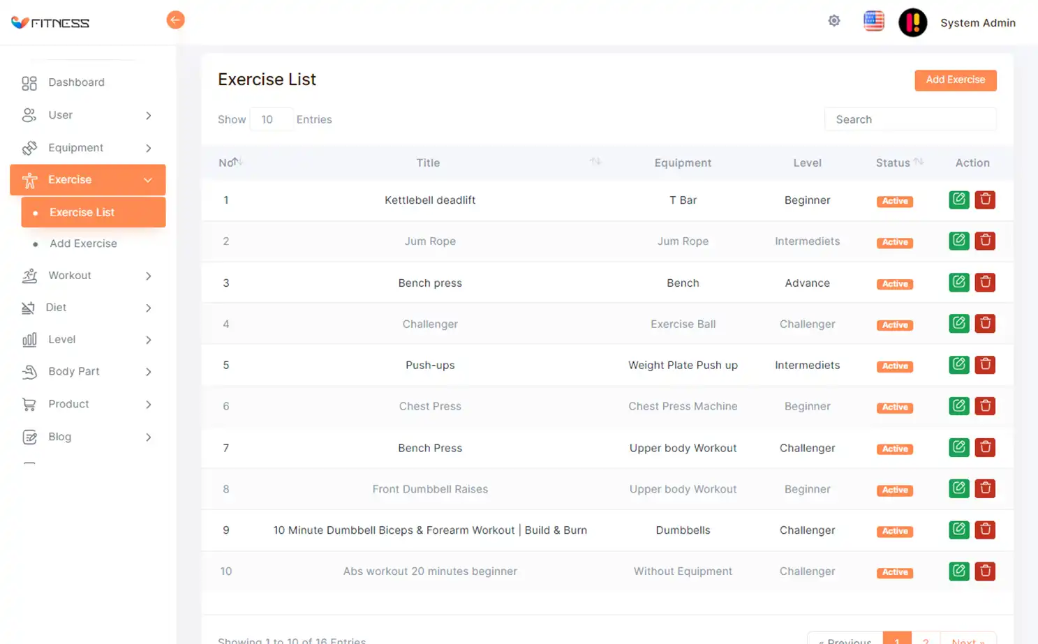 Fitness app — admin — Exercise