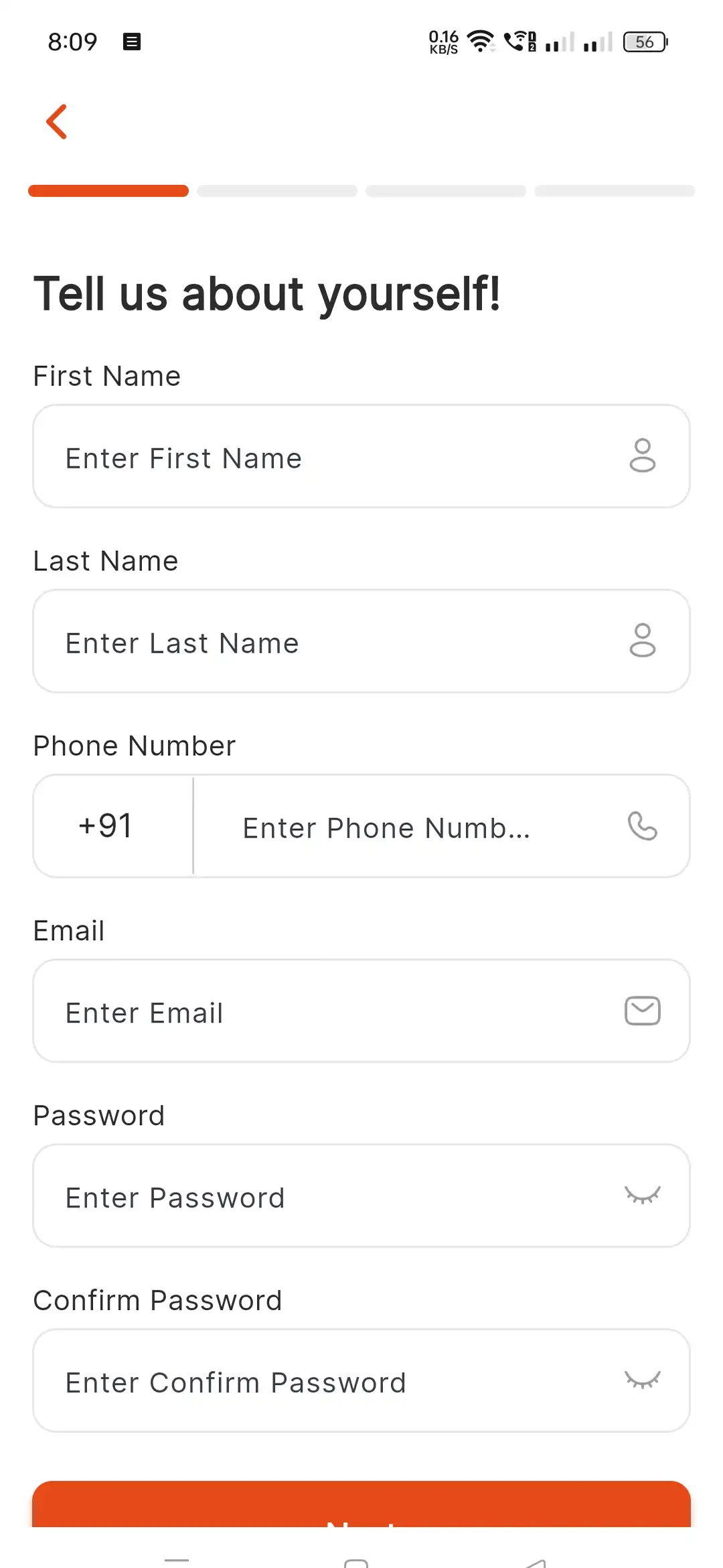 Fitness app — user — Register
