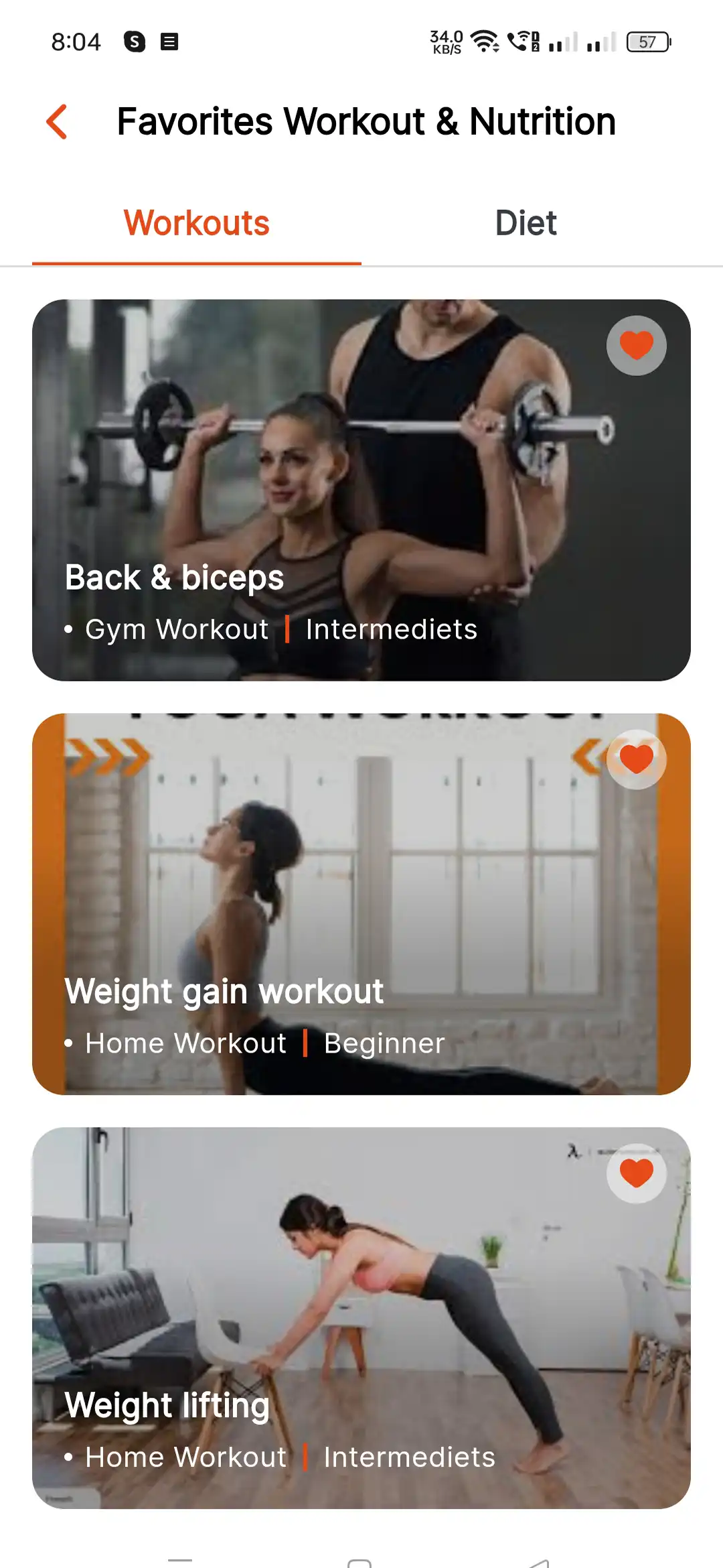 Fitness app — user — Favourite Workout