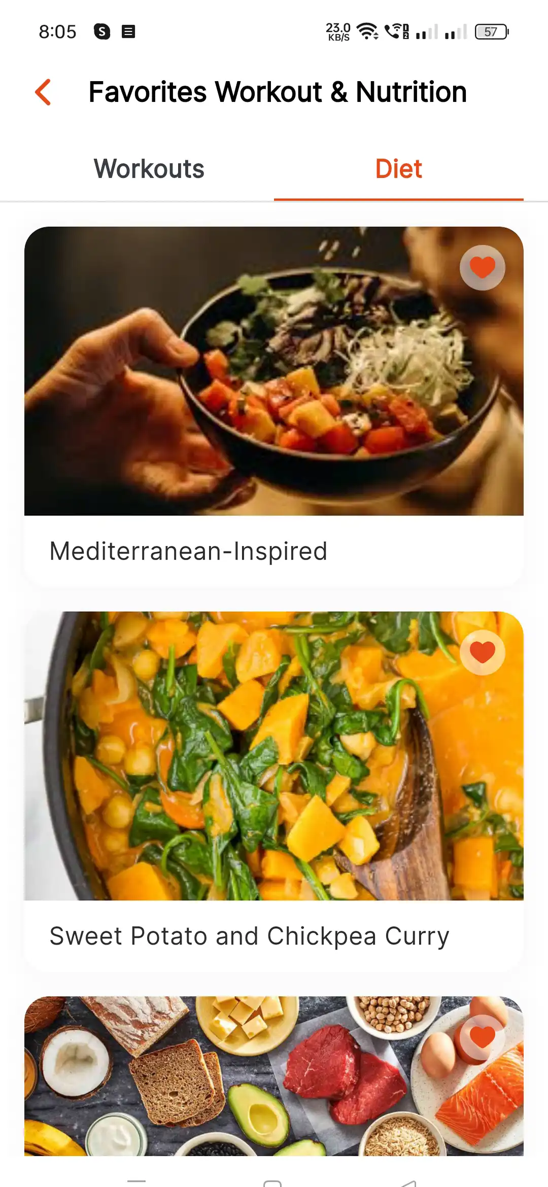 Fitness app — user — Favourite Nutritious