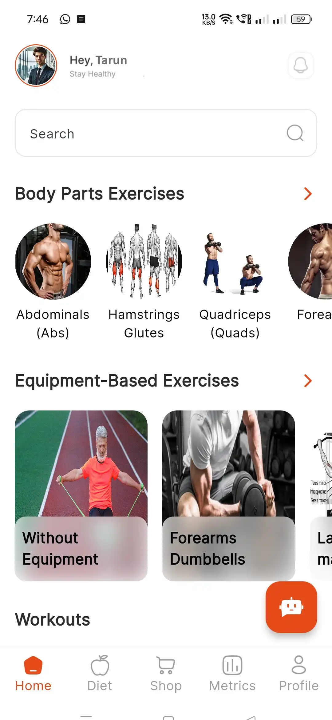 Fitness app — user — Home