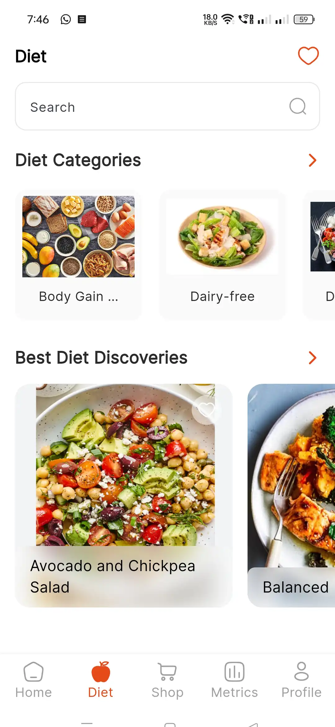 Fitness app — user — Diet