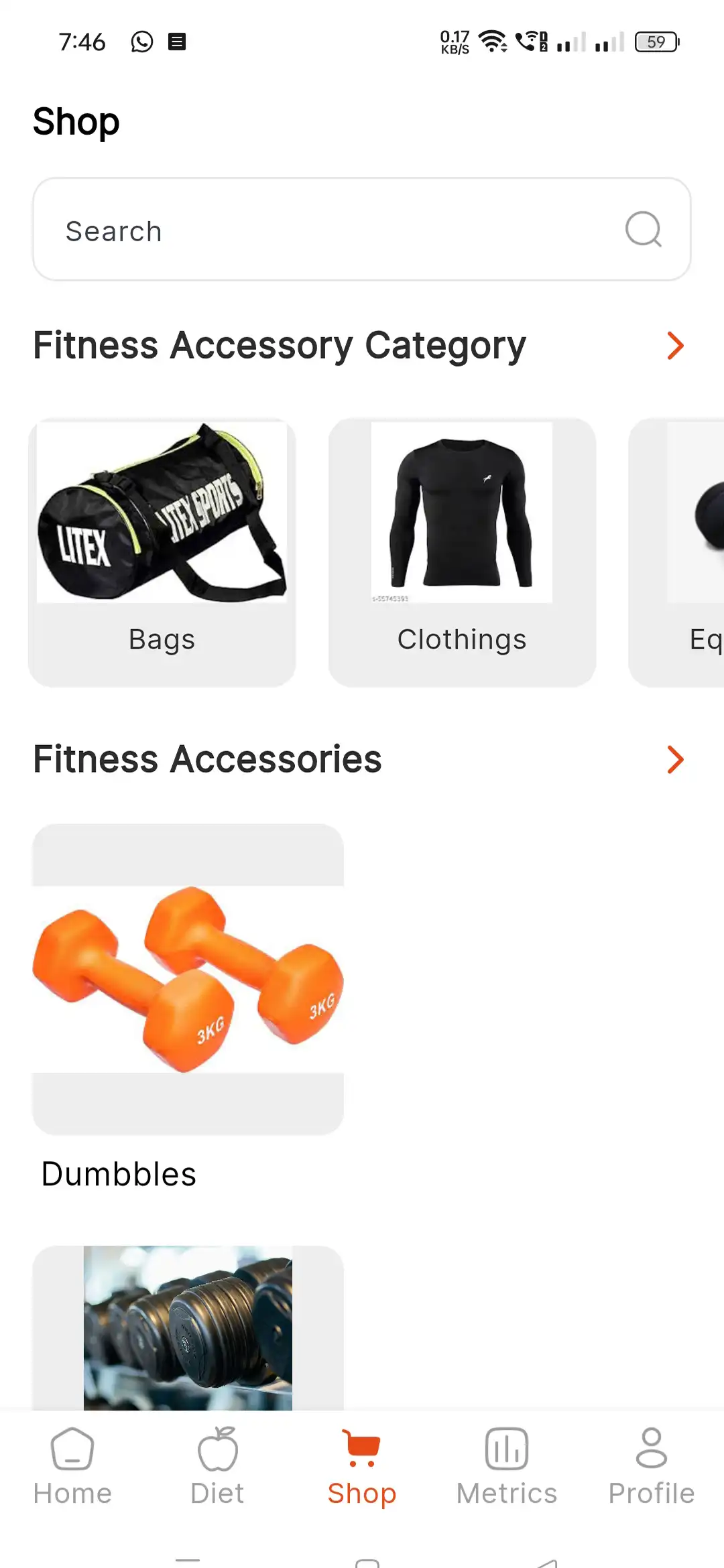 Fitness app — user — Shop