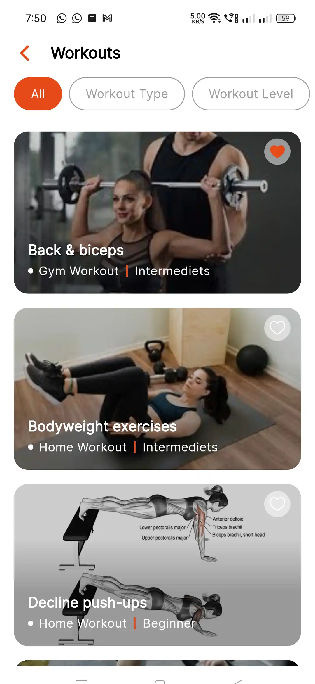 Fitness app — user — Workouts