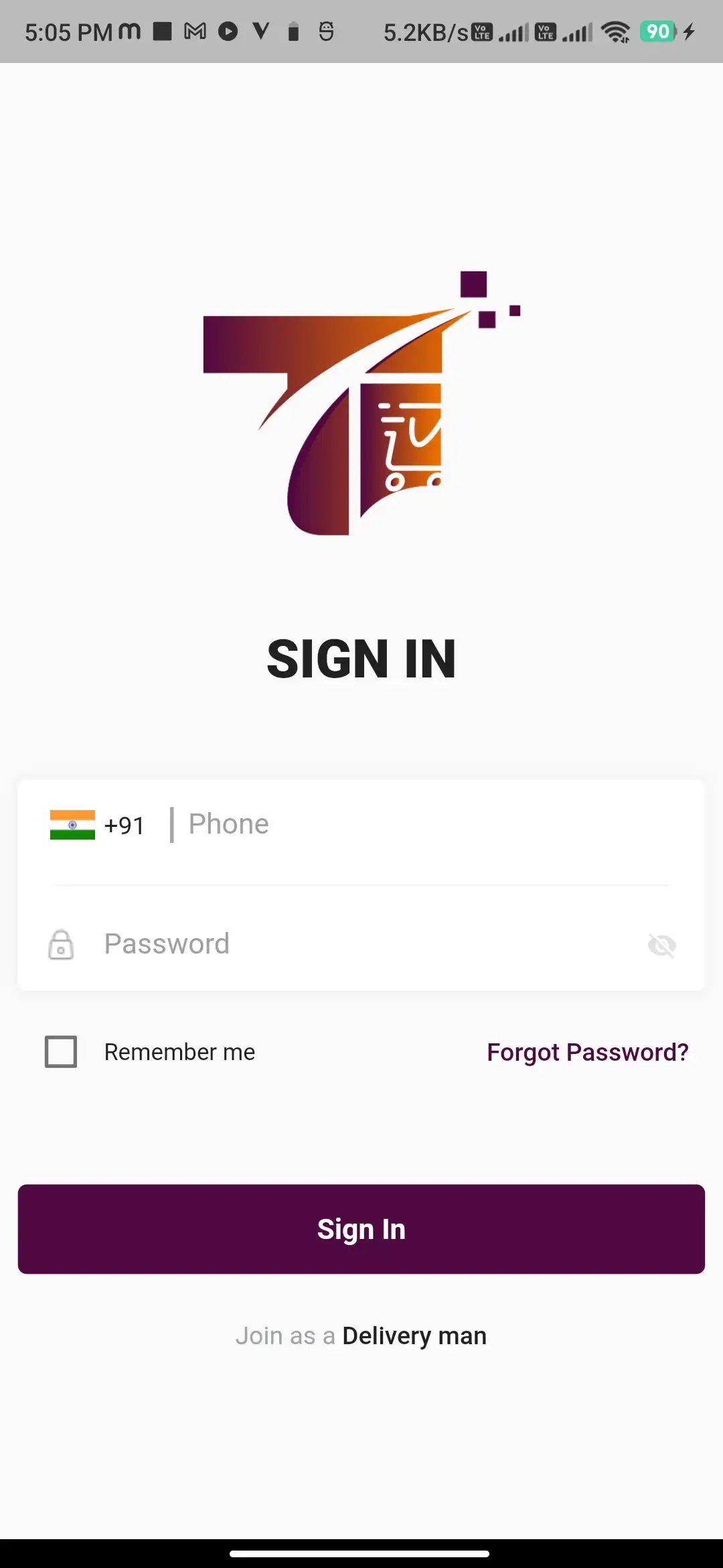 Food delivery delivery boy — Signin