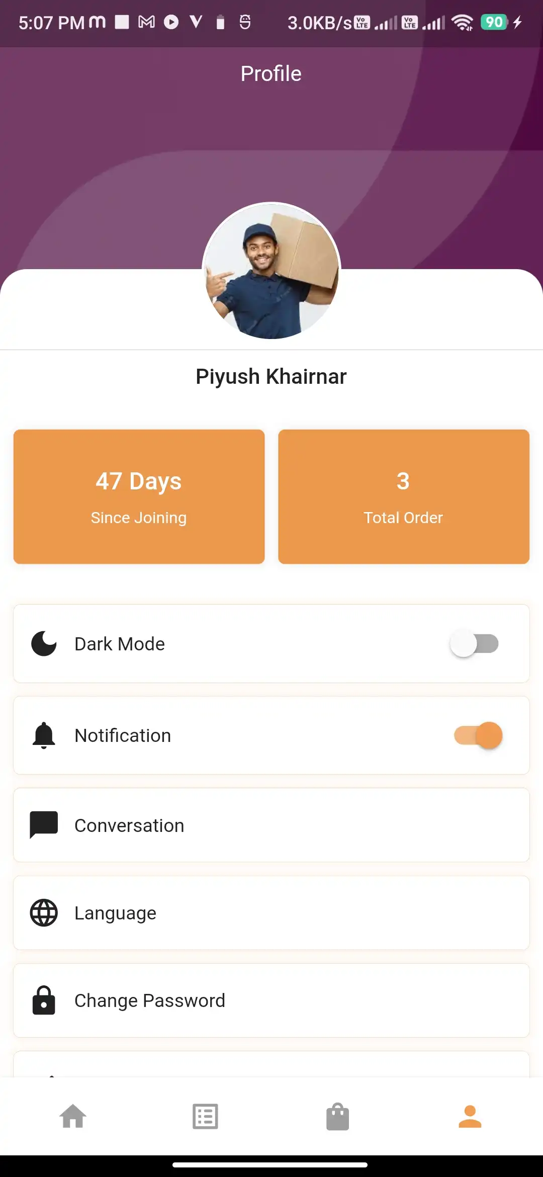 Food delivery delivery boy — Profile Light Mode