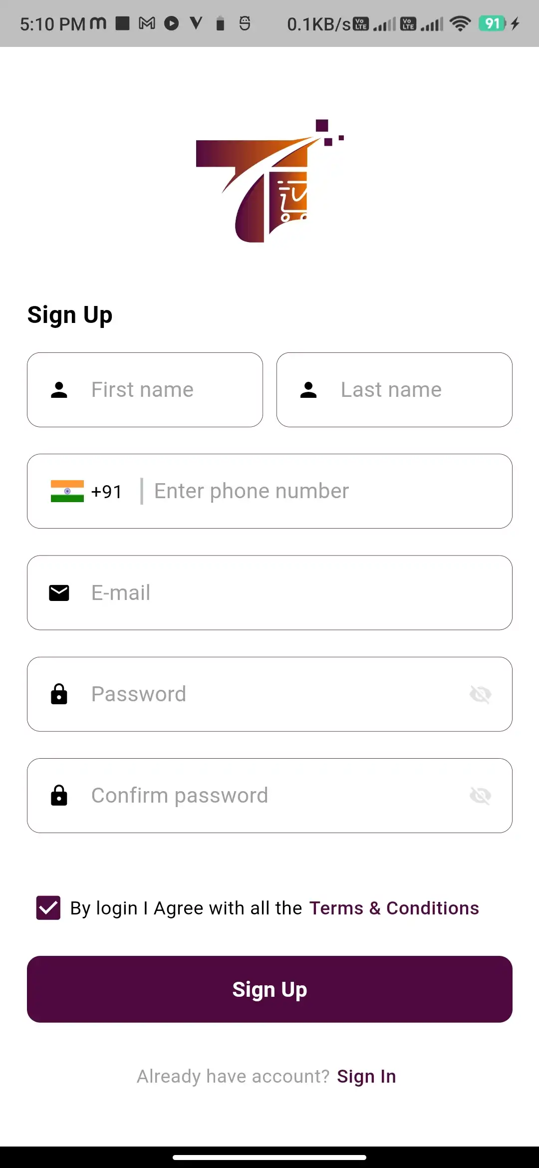 Food delivery user — Signin