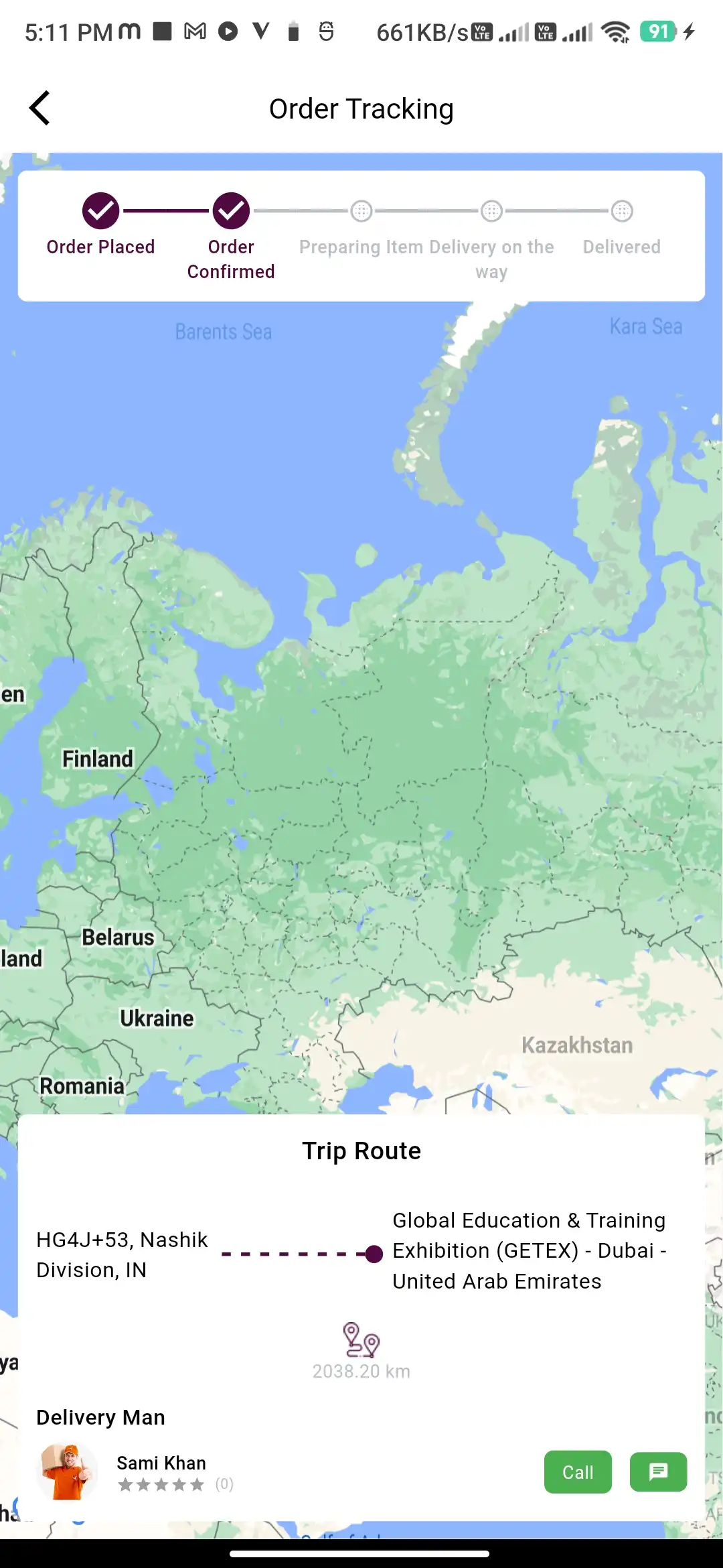 Food delivery user — Order Tracking