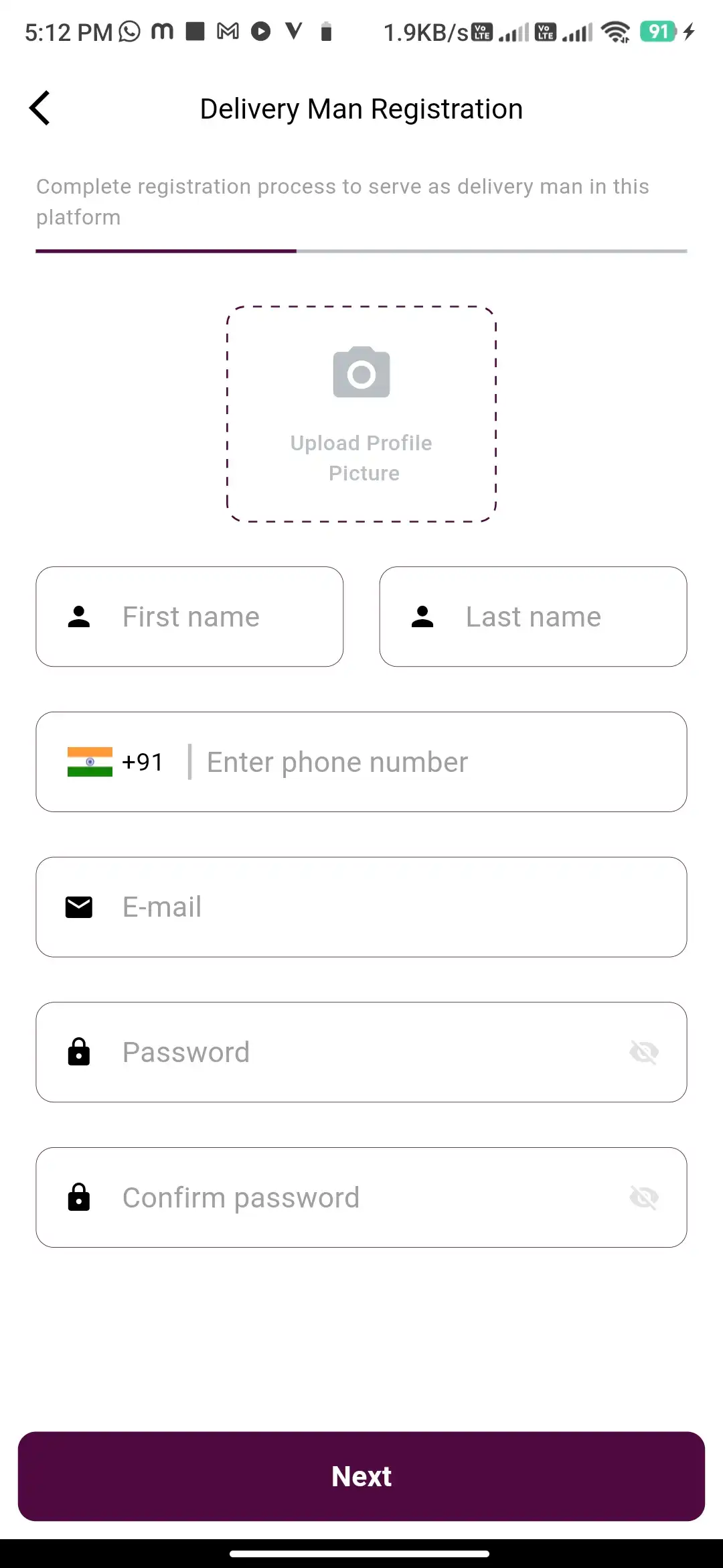 Food delivery user — Delivery Man Registration