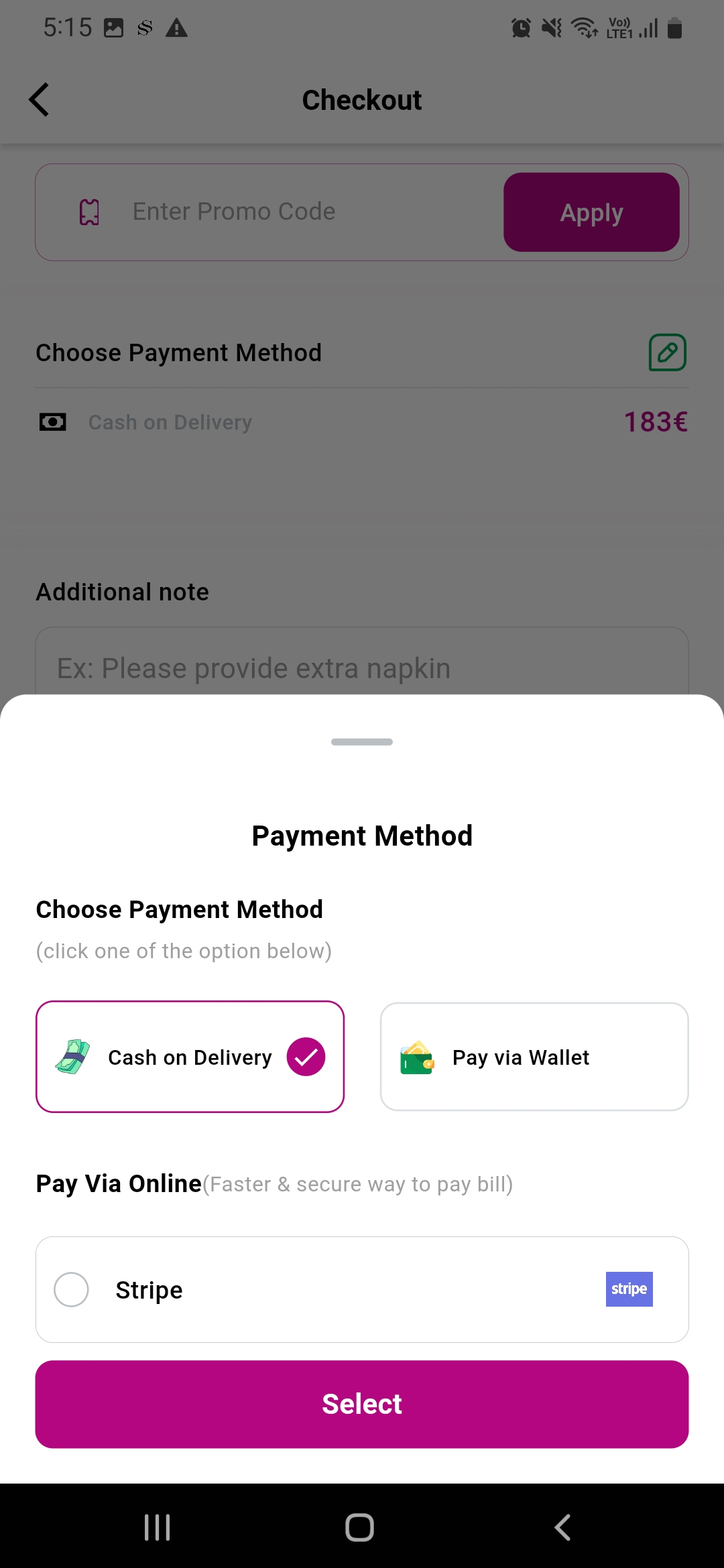 Grocery user app — Check Out