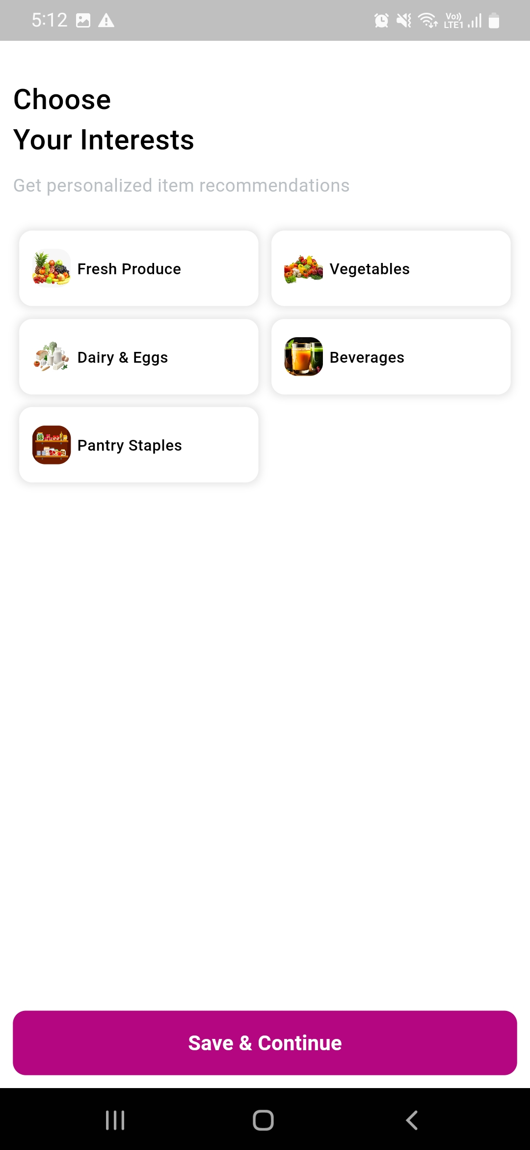 Grocery user app — Choose Home