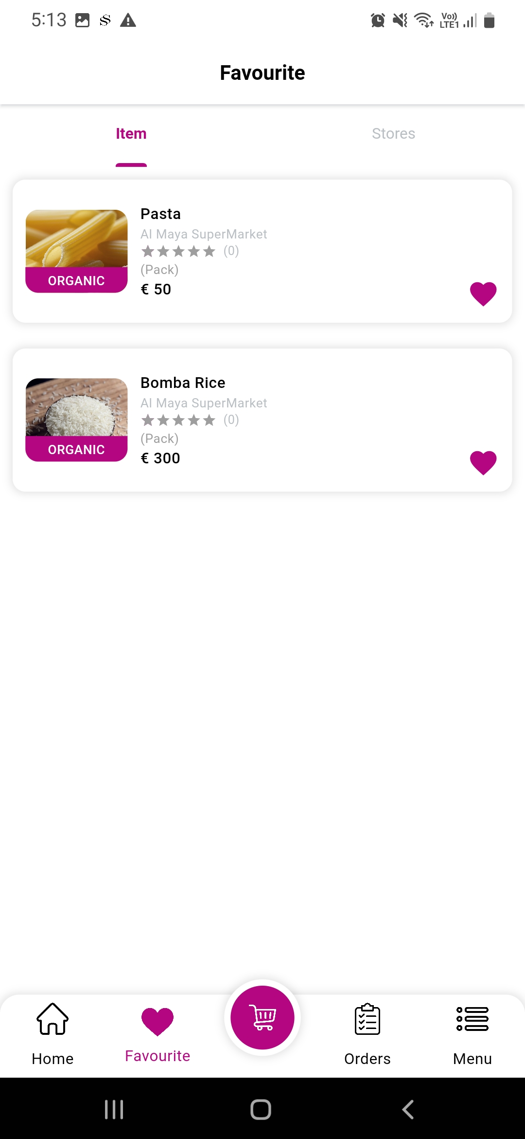 Grocery user app — Favorite Item