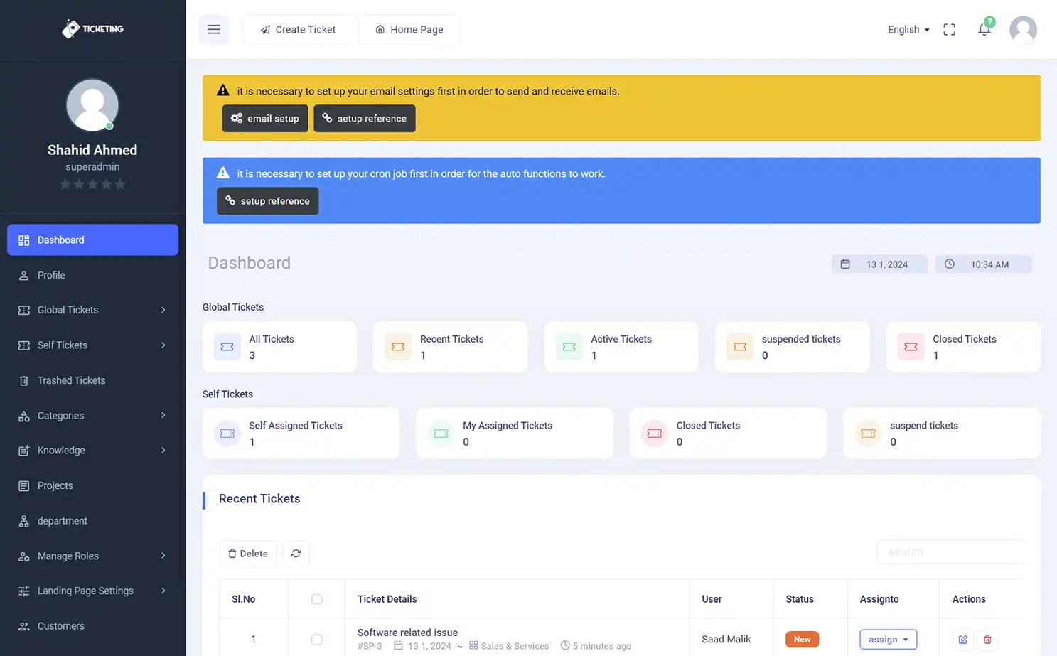 Helpdesk — admin — Dashboard