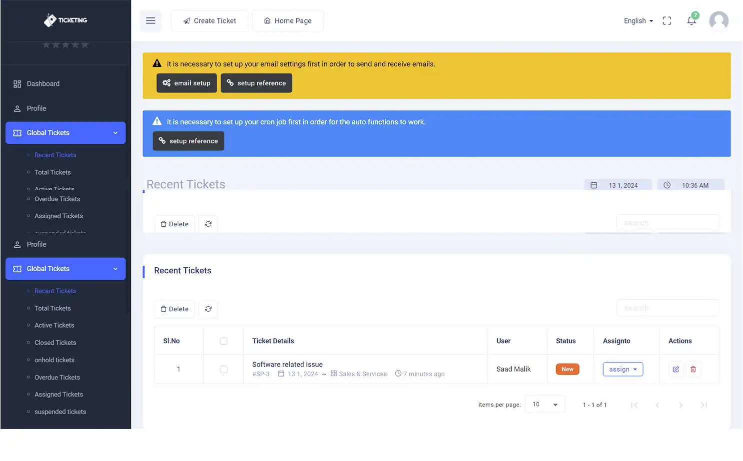 Helpdesk — admin — Recent Tickets