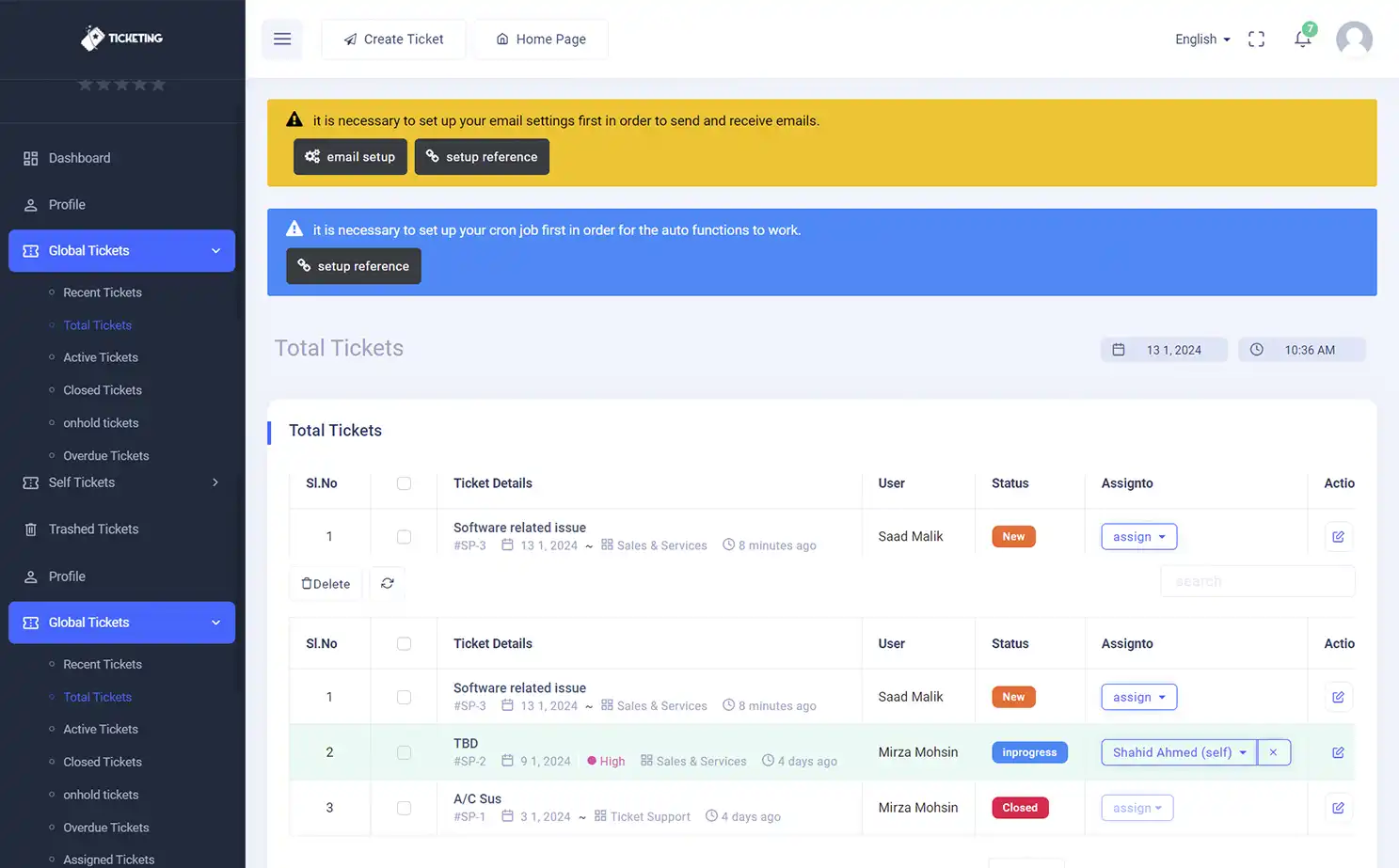 Helpdesk — admin — Total Tickets