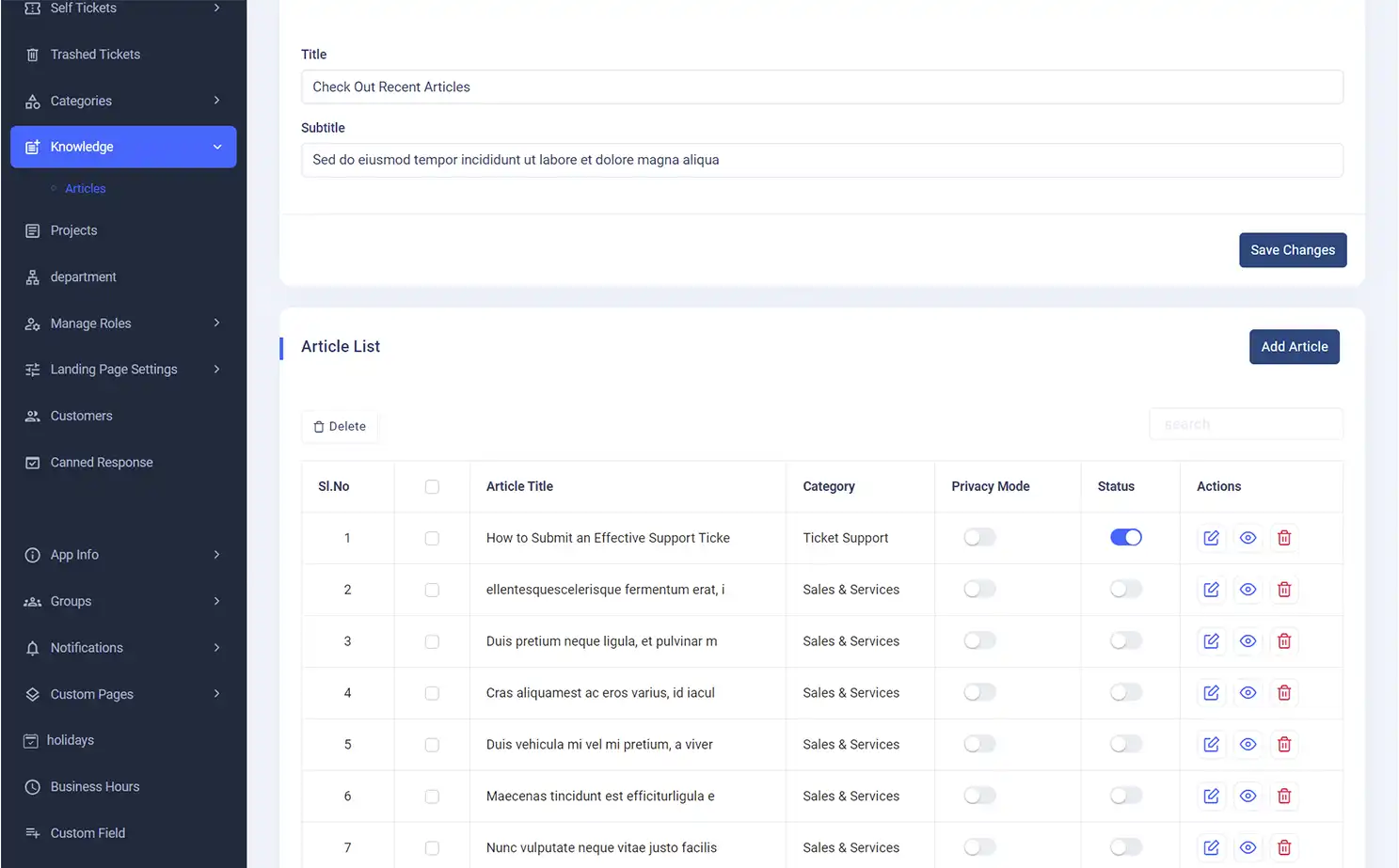 Helpdesk — admin — Article List