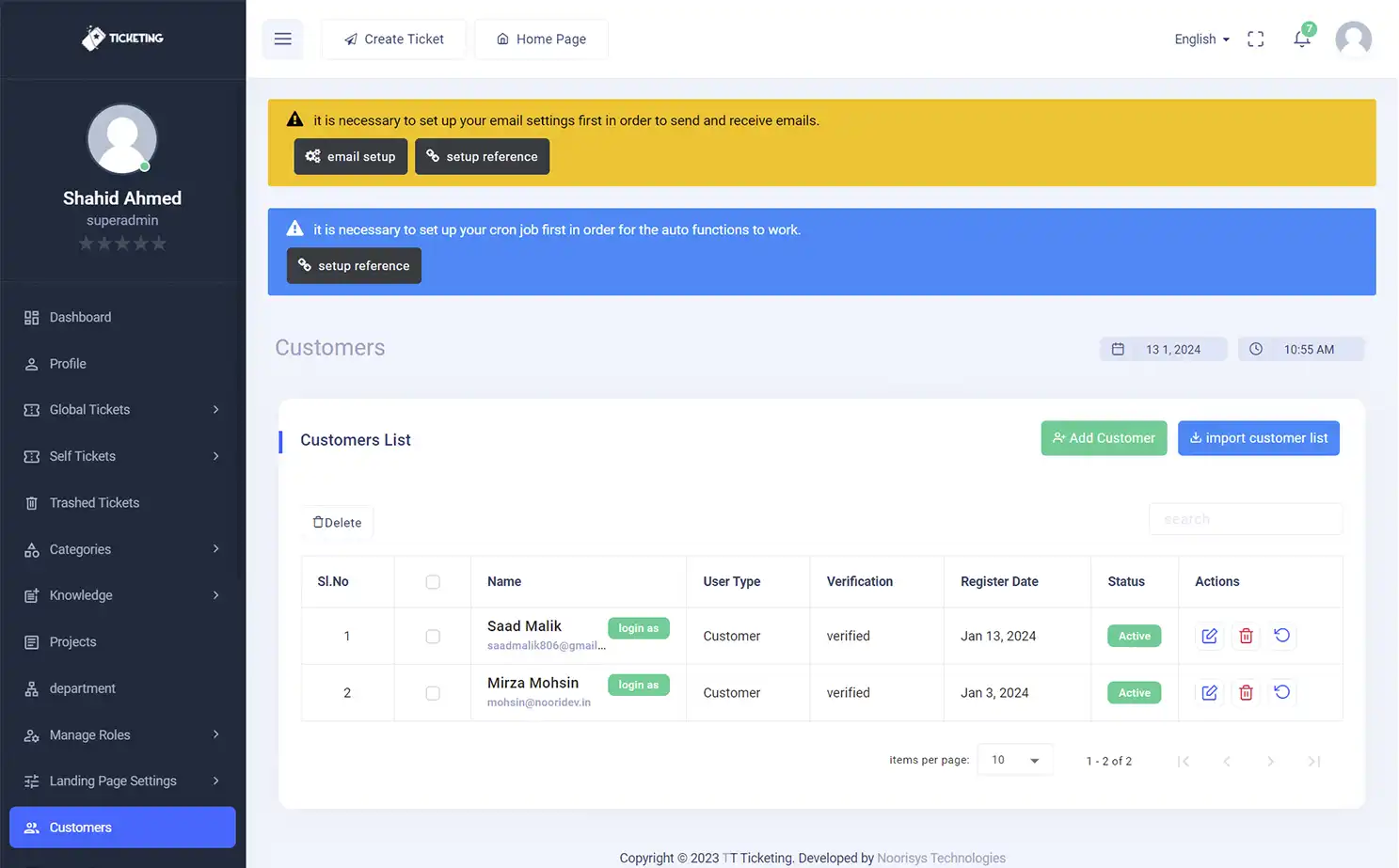 Helpdesk — admin — Customers