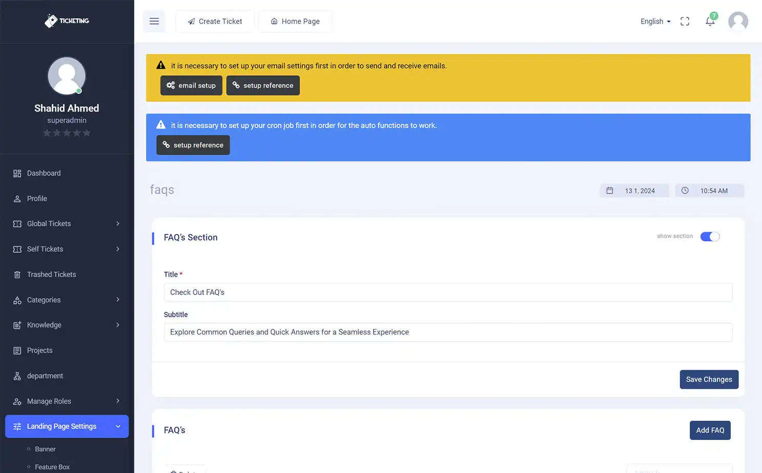 Helpdesk — admin — Settings