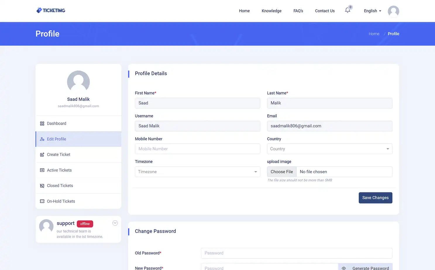 Helpdesk — user — Profile