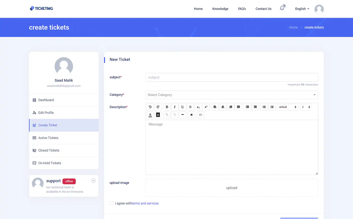 Helpdesk — user — Create Tickets