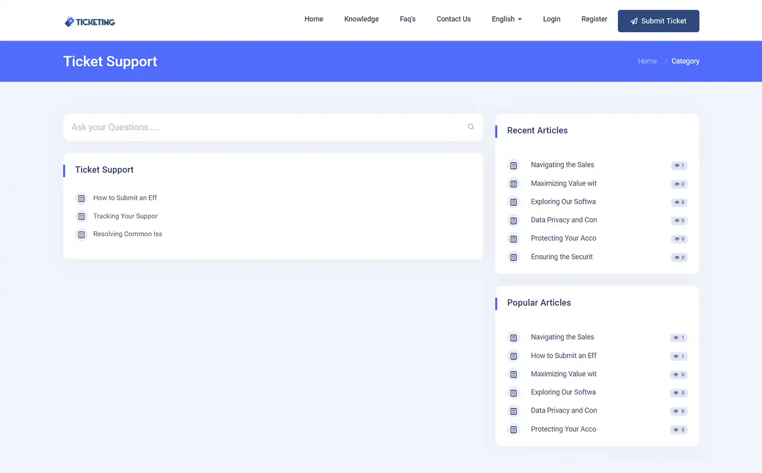 Helpdesk — user — Ticket Support