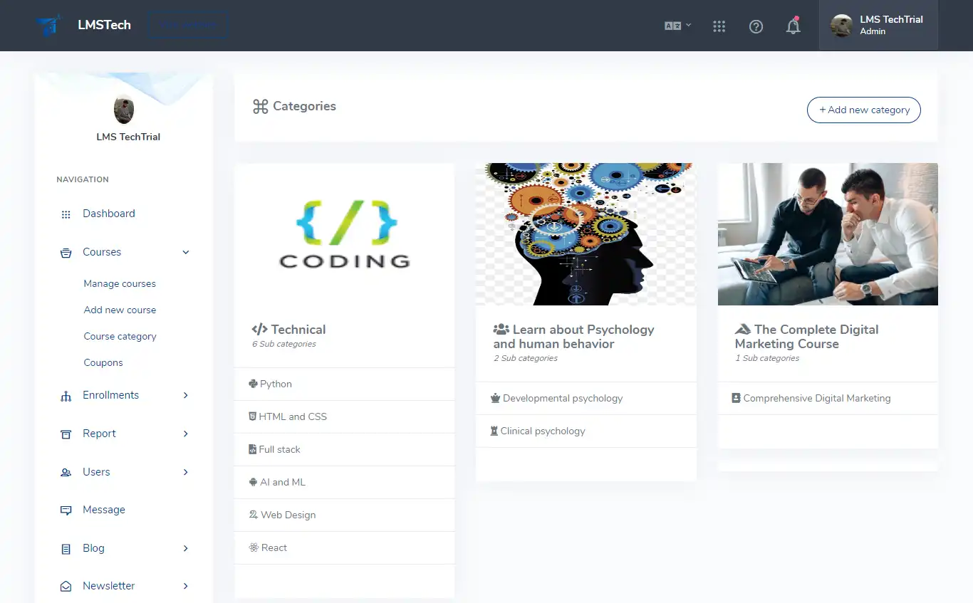 LMS — admin panel — Categories