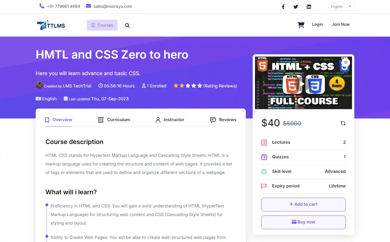 LMS — student panel — Course Description