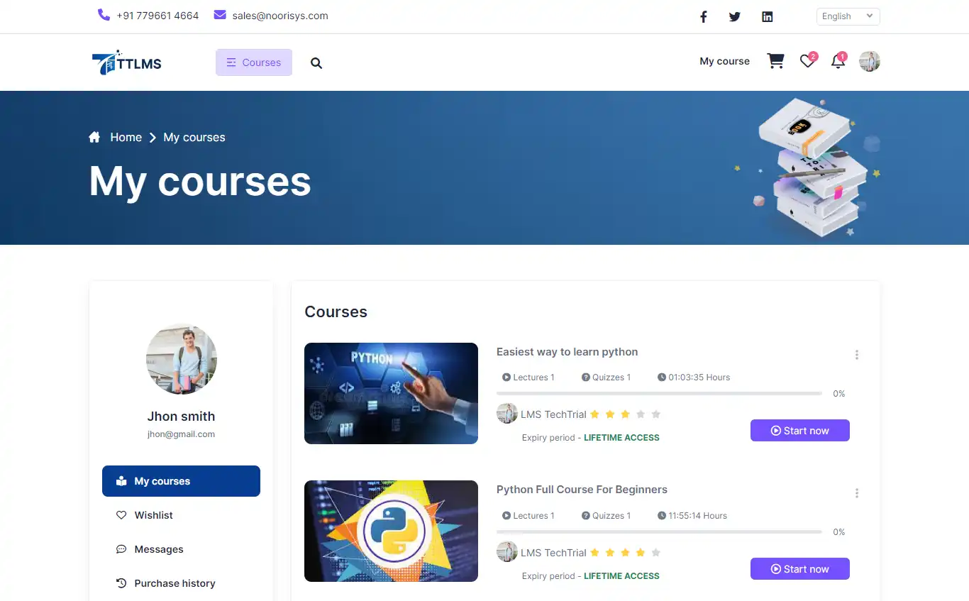 LMS — student panel — My Courses