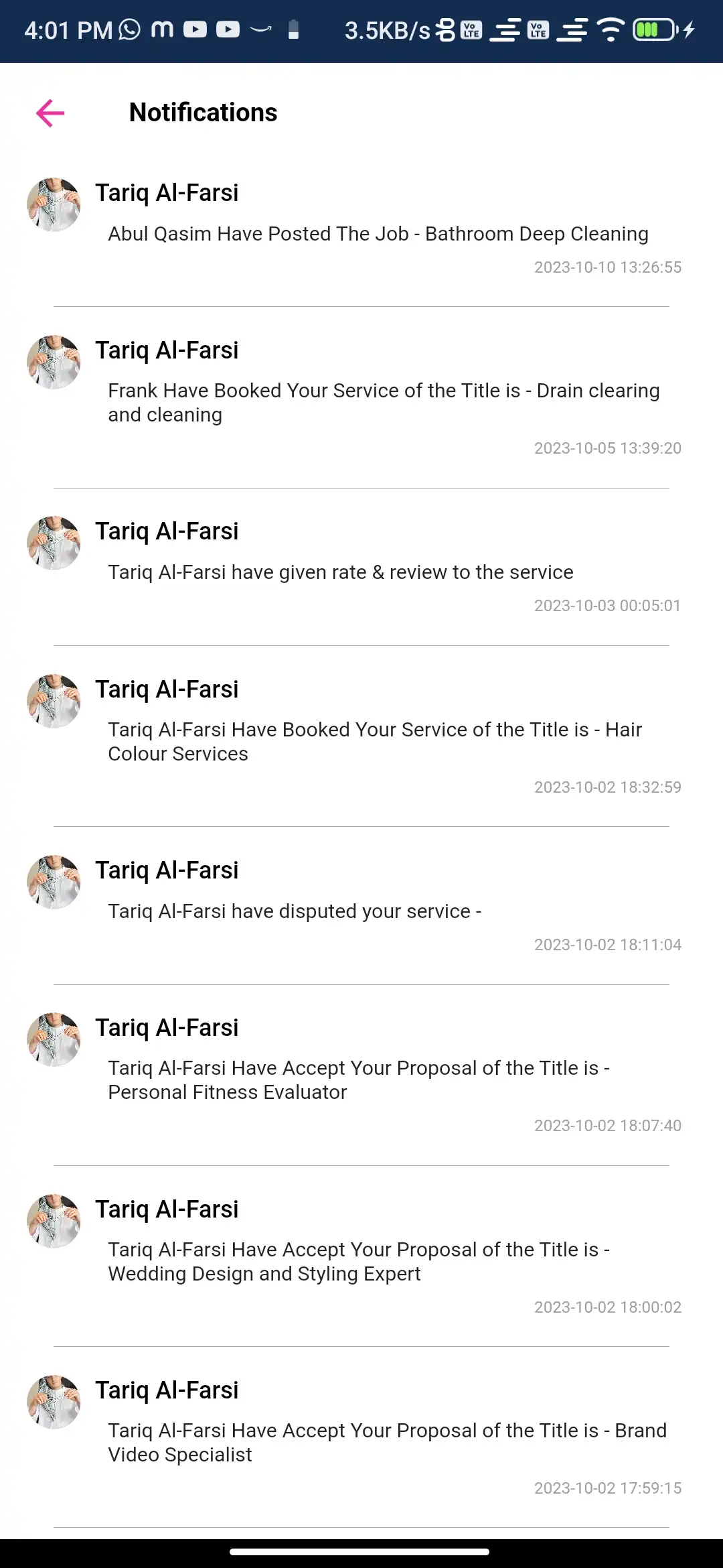 Service marketplace — provider app — Notifications