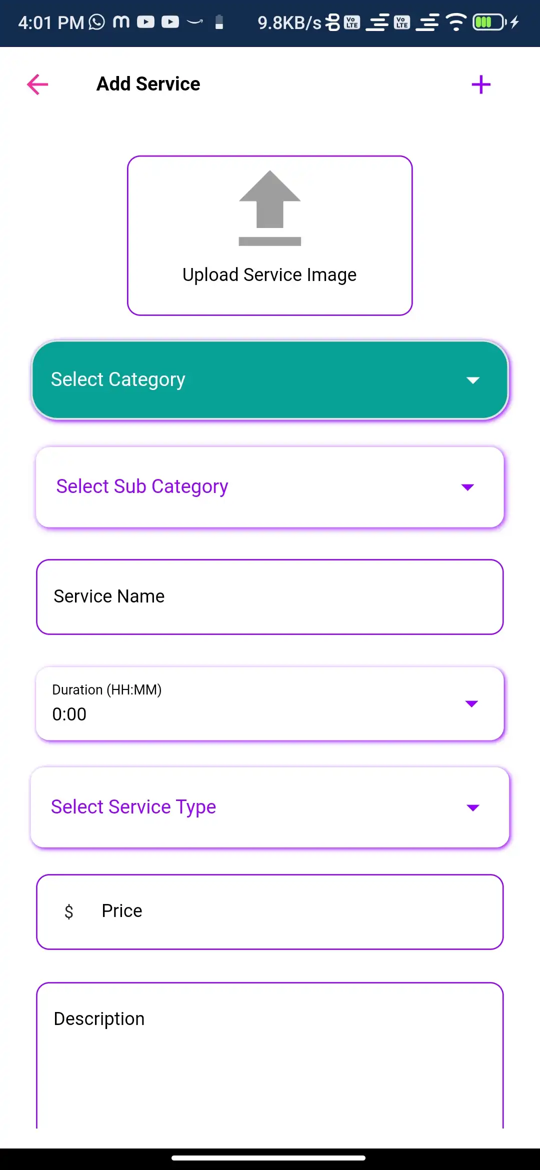 Service marketplace — provider app — Add Services