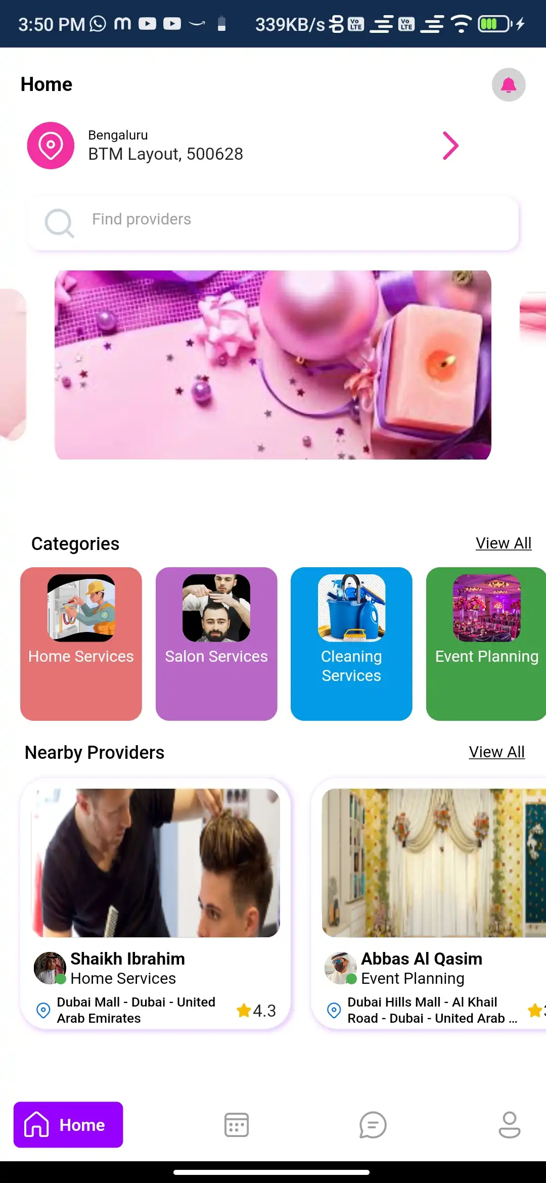 Service marketplace — user app — Home
