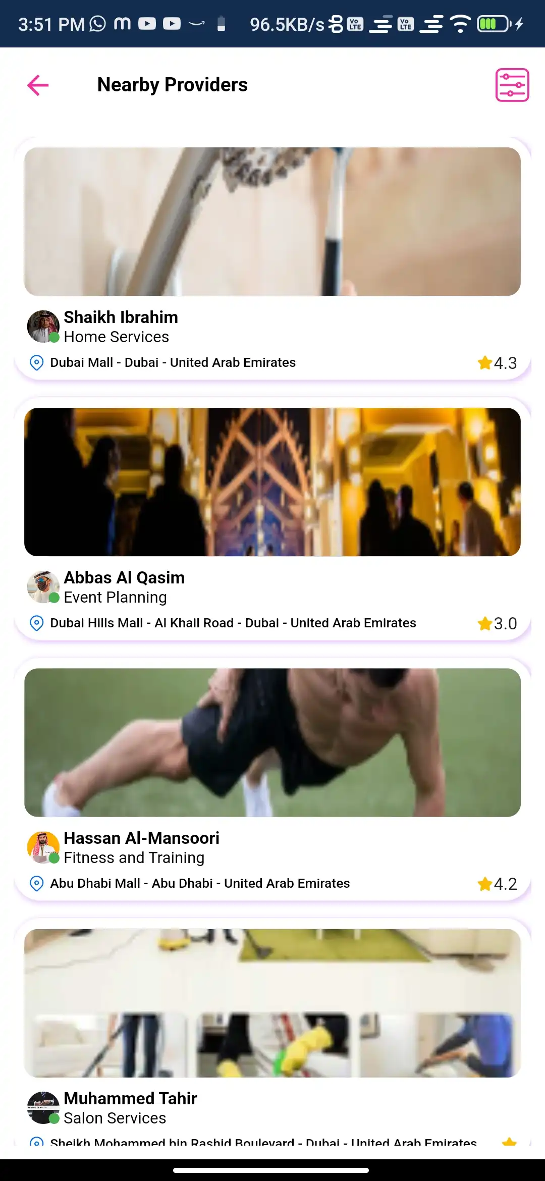 Service marketplace — user app — Near by Providers
