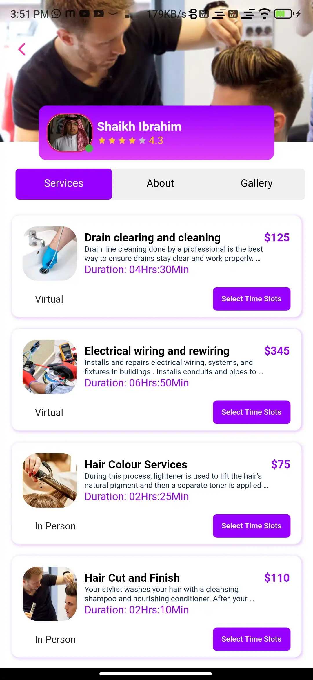 Service marketplace — user app — Services
