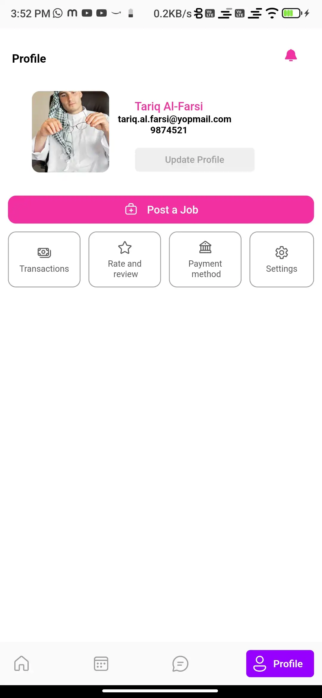 Service marketplace — user app — Profile