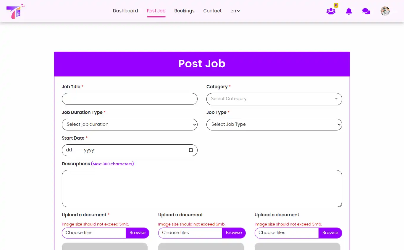 Service marketplace — user panel — Post Job
