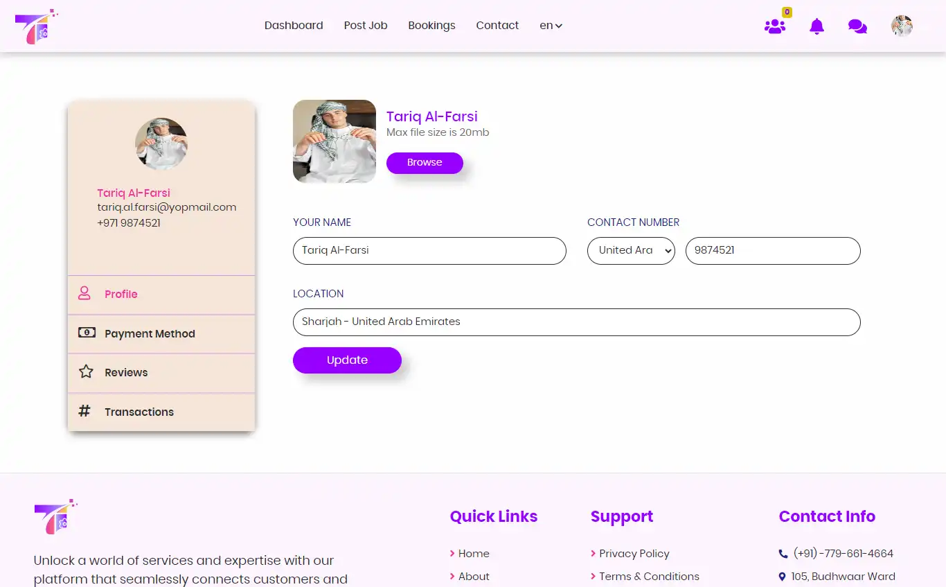 Service marketplace — user panel — Profile