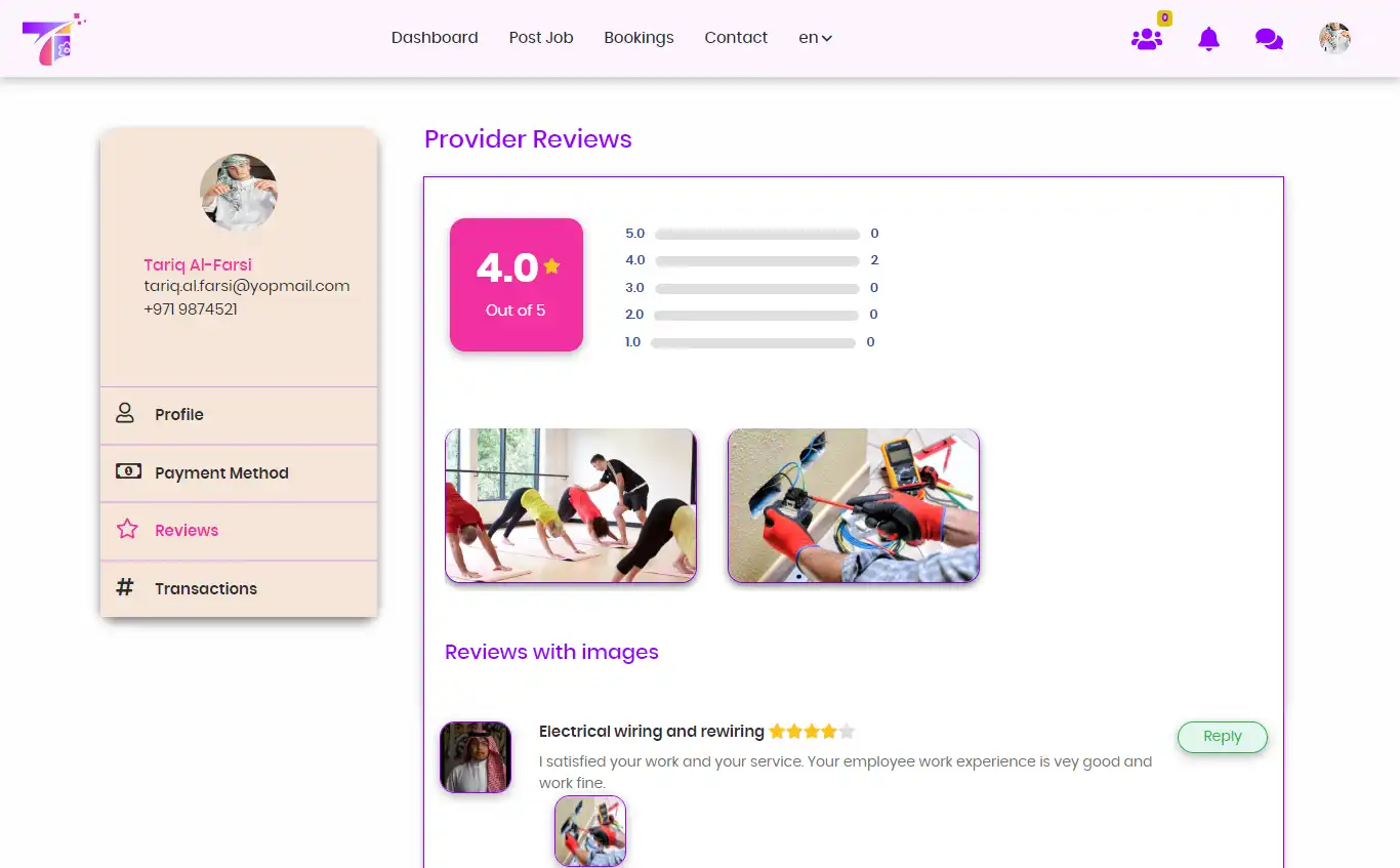 Service marketplace — user panel — Provider Reviews