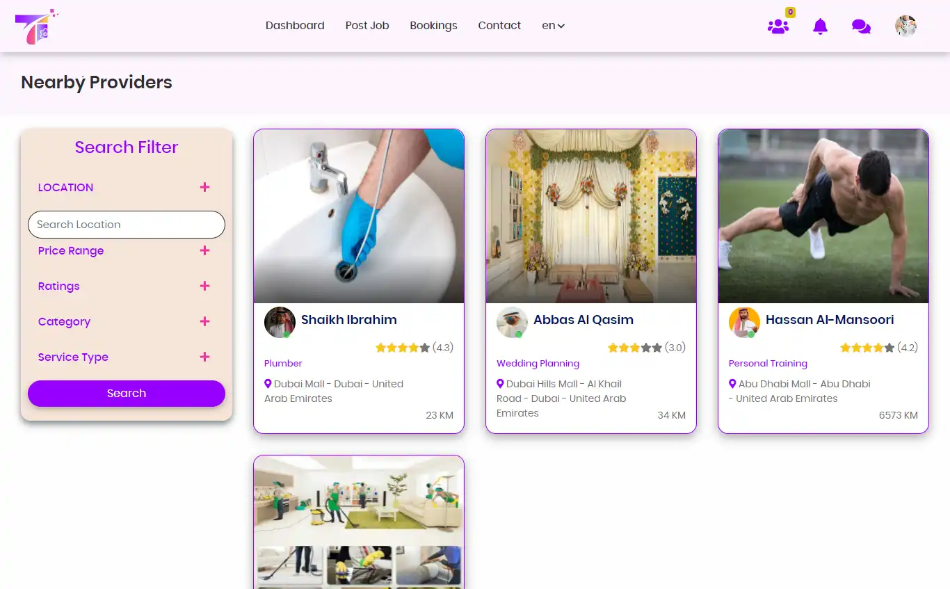 Service marketplace — user panel — Nearby Providers