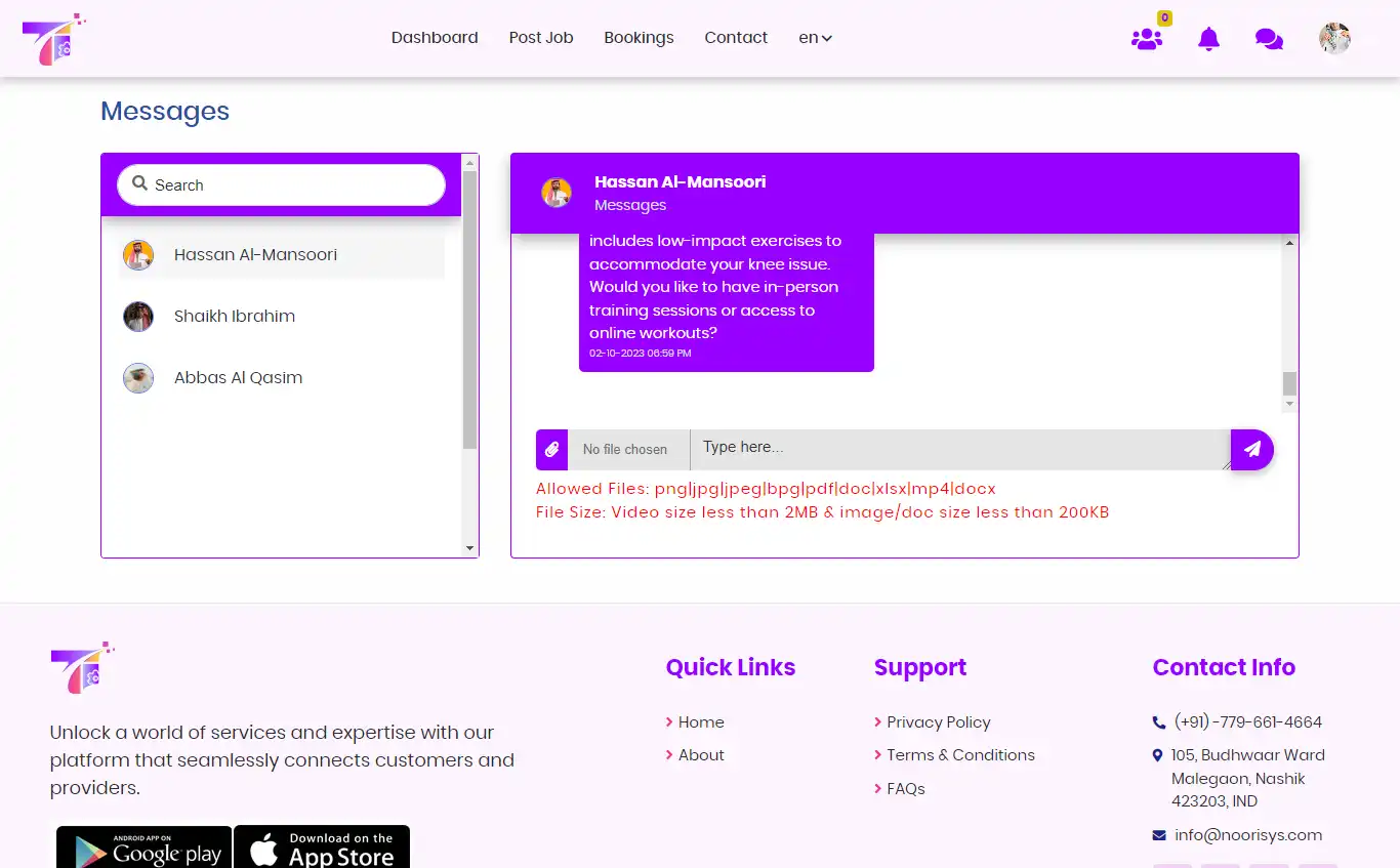 Service marketplace — user panel — Messages