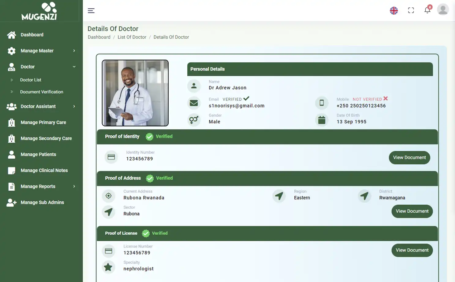 Mugenzi EMR — admin — Details Of Doctor