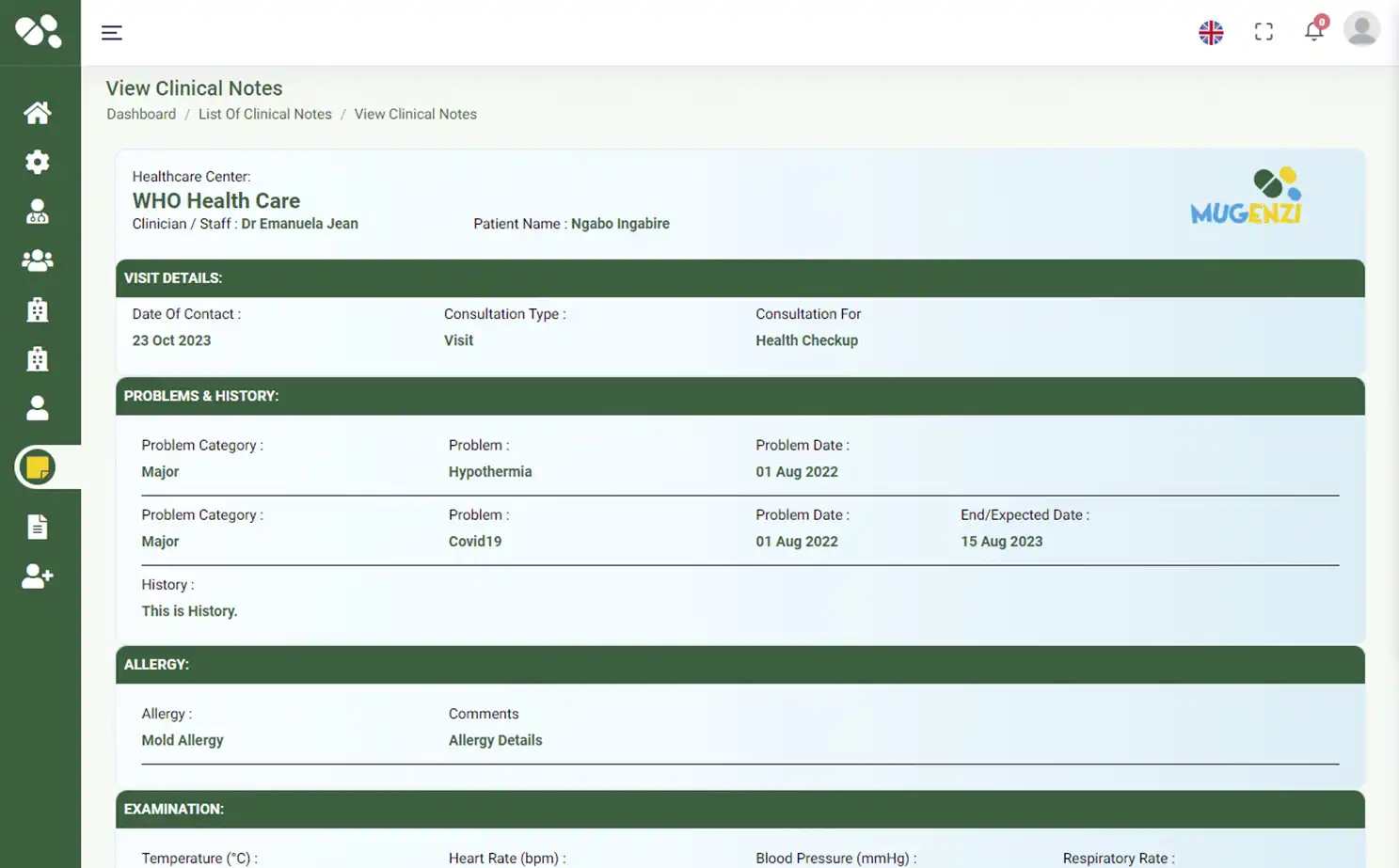 Mugenzi EMR — admin — View Clinical Notes